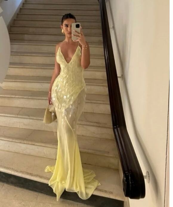 Rat & Boa Dresses & Skirts - Rat & Boa Asteria Yellow Sequin Bodycon Open Back Silk Maxi Gown New Medium